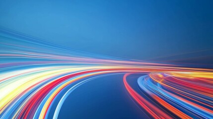 Poster - Light trails from cars speeding through the night on a highway, creating a colorful and dynamic abstract image with a sense of motion and energy