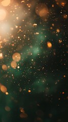 Poster - Golden particles cascading downwards create a mesmerizing bokeh effect against a dark green background, enhancing festive and celebratory designs with a touch of elegance