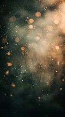 Poster - Golden particles and beautiful bokeh effect floating on a dark green background creating a magical and festive atmosphere, ideal for christmas, new year's eve, or any celebration