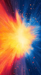 Poster - Explosion of colors bursts outwards, creating a dynamic and vibrant design with streaks of red, orange, yellow, and blue emanating from a bright central point