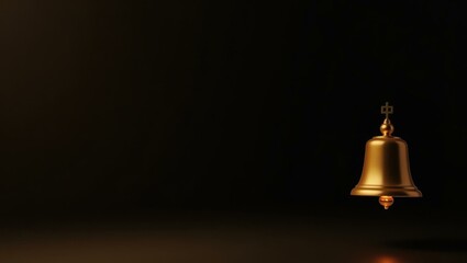 Poster - Deep gold worship bell on left. Soft purple background. Copy space for text, 3D render AI Generated Designer Element