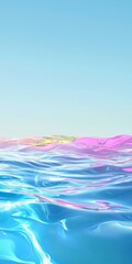 Poster - Pastel pink, yellow and blue colors blend seamlessly on a tranquil water surface, creating gentle waves under a serene blue sky, offering a soothing and dreamy abstract background