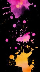 Poster - Vibrant splashes of pink, purple, and orange paint dynamically colliding against a stark black backdrop, creating an energetic and abstract composition full of movement and visual impact