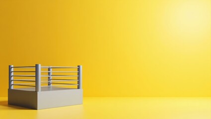 Poster - Silver wrestling ring on left. Soft yellow background. Copy space for text, 3D render AI Generated Designer Element