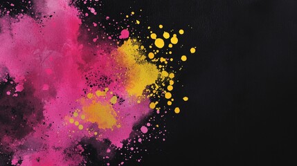 Poster - Splashing pink and gold paint against a black background creates a striking abstract design, filled with vibrant colors and dynamic textures, offering ample copy space