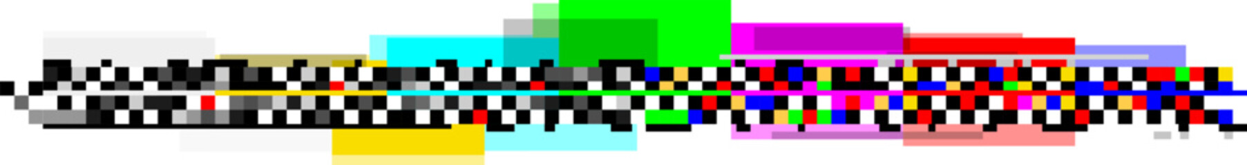 Poster - checkered racing flag is moving fast creating a colorful pixelated background, representing speed, c