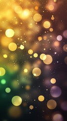 Canvas Print - Golden and green bokeh lights shine brightly against a dark background, creating a festive and magical atmosphere perfect for celebrations and special occasions