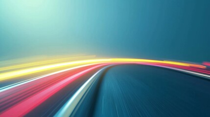 Poster - Light trails and motion blur effect seen on highway at night from inside a fast moving vehicle creating an abstract and colorful background with copy space