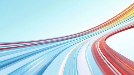 Poster - Smooth, colorful lines are flowing and converging, creating a dynamic and abstract design against a light blue background, suggesting concepts of movement, energy, and connection