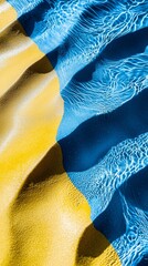 Poster - Yellow and blue curved lines intertwining create an interesting visual effect, resembling a flowing, dynamic pattern with a sense of movement and energy