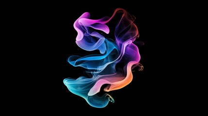 Poster - Colorful smoke swirling into abstract shapes against a black background, featuring a vibrant gradient of pink, purple, blue, and orange, ideal for various design projects