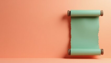 Poster - Sage green philosopher's scroll on right. Soft blue background. Copy space for text, 3D render AI Generated Designer Element