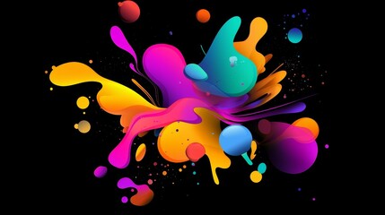Poster - Vibrant bursts of liquid color creating dynamic abstract shapes against a stark black background, offering a visually striking representation of creativity, energy, and imagination