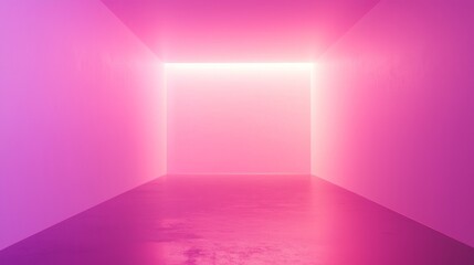 Poster - Empty pink room featuring a bright square light casting a vibrant gradient effect across the walls and floor, creating an ideal backdrop for various backgrounds and presentations