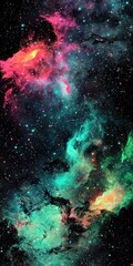 Poster - Colorful nebula clouds of gas and dust shimmering in the depths of space, surrounded by millions of stars, create an awe-inspiring cosmic landscape filled with vibrant beauty