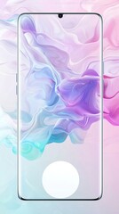 Poster - Modern smartphone displaying an abstract wallpaper with pastel colors and a fingerprint sensor, perfect for showcasing mobile apps or related concepts