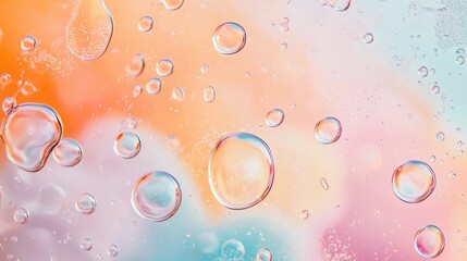 Poster - Abstract macro close up of colorful bubbles floating on a vibrant pastel background, creating a mesmerizing visual with beautiful patterns and textures
