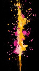 Poster - Pink, orange and yellow paint is splattering on a black background creating an abstract design, perfect for backgrounds and creative projects
