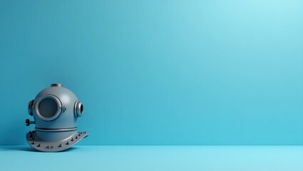 Poster - Slate gray diving helmet on left. Soft coral background. Copy space for text, 3D render AI Generated Designer Element