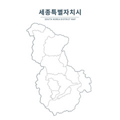 Sejong map. Map of South Korea with Major Cities, Clean Line Design on White Background.

