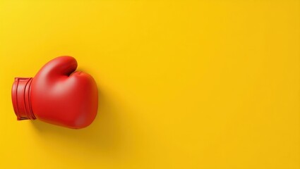 Poster - Boxing glove in red on left. Soft blue background. Copy space for text, 3D render AI Generated Designer Element