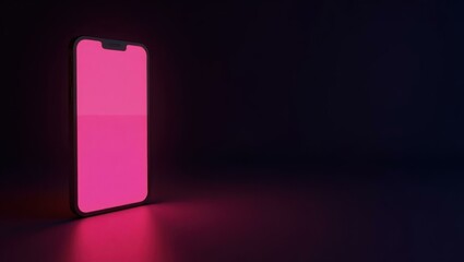 Poster - Electrifying neon pink smartphone on left. Soft purple background. Copy space for text, 3D render AI Generated Designer Element