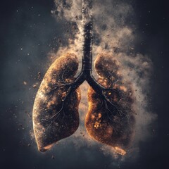 Poster - Realistic depiction of lungs engulfed in smog and dust particles highlighting pollution impact on health. Generative AI