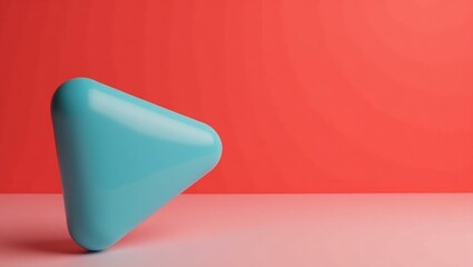 Poster - Aqua blue video play symbol on left. Soft blue background. Copy space for text, 3D render AI Generated Designer Element