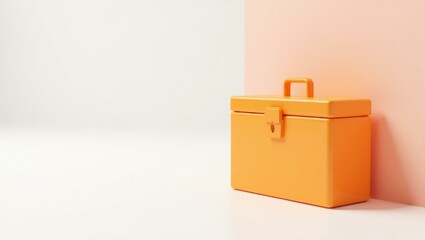 Poster - neon orange toolbox on left. soft green background. copy space for text, 3d render ai generated desi