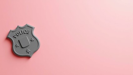 Poster - Pebble gray police badge on left. Soft green background. Copy space for text, 3D render AI Generated Designer Element