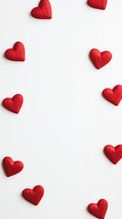 Poster - Small red hearts are forming a vertical line on a white background, creating a romantic atmosphere perfect for valentine's day, mother's day, or spring themed projects