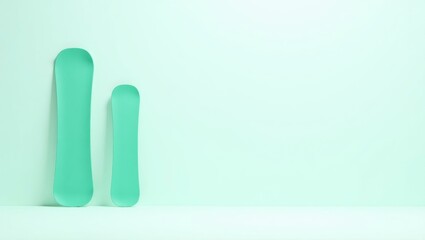 Poster - Seafoam green snowboard on left. Soft pink background. Copy space for text, 3D render AI Generated Designer Element