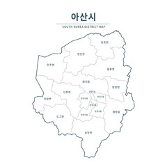  Asan map. Map of South Korea with Major Cities, Clean Line Design on White Background.
