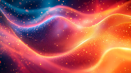 Poster - Vibrant waves of color and light dance through a digital landscape at night