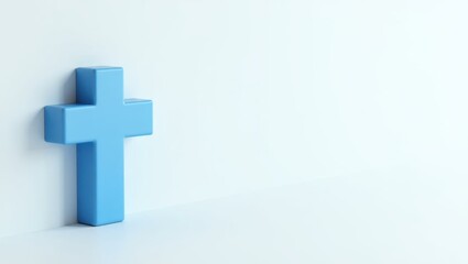 Poster - Azure blue cross icon on left. Soft purple background. Copy space for text, 3D render AI Generated Designer Element