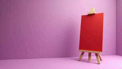 Poster - Cardinal red art easel on right. Soft white background. Copy space for text, 3D render AI Generated Designer Element
