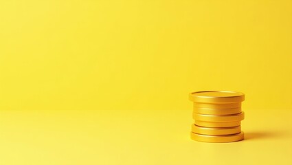 Poster - Golden coin stack on left. Soft green background. Copy space for text, 3D render AI Generated Designer Element