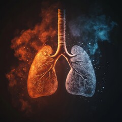 Poster - Realistic lungs surrounded by smog and dust particles illustrating air pollution effects on human health. Generative AI
