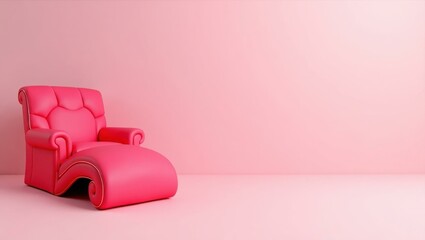 Poster - flamingo pink chaise lounge on left. soft pink background. copy space for text, 3d render ai generat