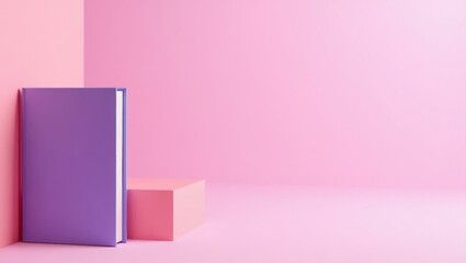 Poster - Orchid purple manga book on left. Soft blue background. Copy space for text, 3D render AI Generated Designer Element