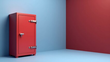 Poster - Ruby red safe on left. Soft pink background. Copy space for text, 3D render AI Generated Designer Element