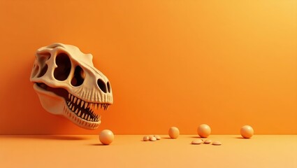 Poster - Sandstone t-rex skull on left. Soft pink background. Copy space for text, 3D render AI Generated Designer Element