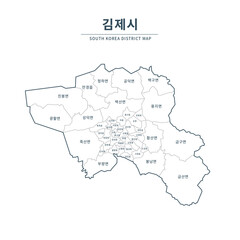  Gimje map. Map of South Korea with Major Cities, Clean Line Design on White Background.
