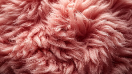 Wall Mural - A soft, textured pink fur surface viewed from above, featuring a smooth sheepskin pattern, creating a sense of warmth, comfort, and coziness with its luxurious wool texture and delicate shaggy appeara