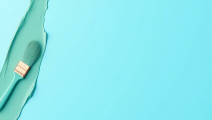Poster - Turquoise paintbrush on right. Soft orange background. Copy space for text, 3D render AI Generated Designer Element