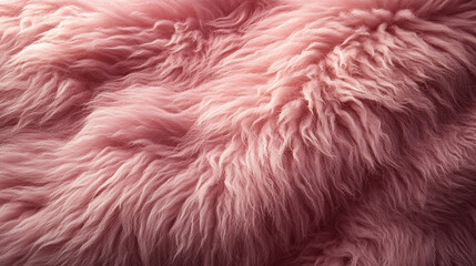 Wall Mural - A soft, textured pink fur surface viewed from above, featuring a smooth sheepskin pattern, creating a sense of warmth, comfort, and coziness with its luxurious wool texture and delicate shaggy appeara