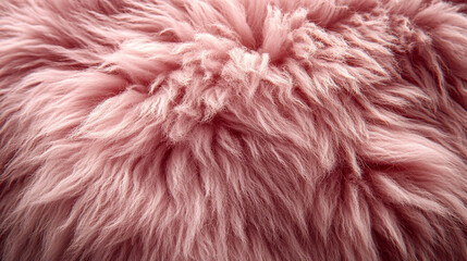 Wall Mural - A soft, textured pink fur surface viewed from above, featuring a smooth sheepskin pattern, creating a sense of warmth, comfort, and coziness with its luxurious wool texture and delicate shaggy appeara