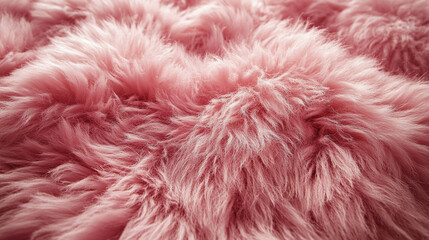 Wall Mural - A soft, textured pink fur surface viewed from above, featuring a smooth sheepskin pattern, creating a sense of warmth, comfort, and coziness with its luxurious wool texture and delicate shaggy appeara