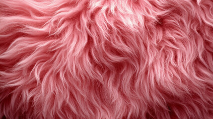 Wall Mural - A soft, textured pink fur surface viewed from above, featuring a smooth sheepskin pattern, creating a sense of warmth, comfort, and coziness with its luxurious wool texture and delicate shaggy appeara