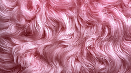 Wall Mural - A soft, textured pink fur surface viewed from above, featuring a smooth sheepskin pattern, creating a sense of warmth, comfort, and coziness with its luxurious wool texture and delicate shaggy appeara